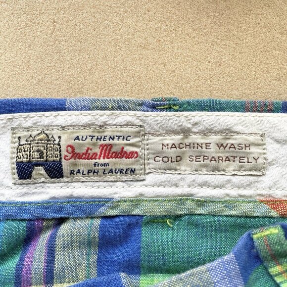 Vintage Polo Ralph Lauren Green Plaid India Madras Linen Shorts - 32-34" Waist/M - Picture 6 of 12